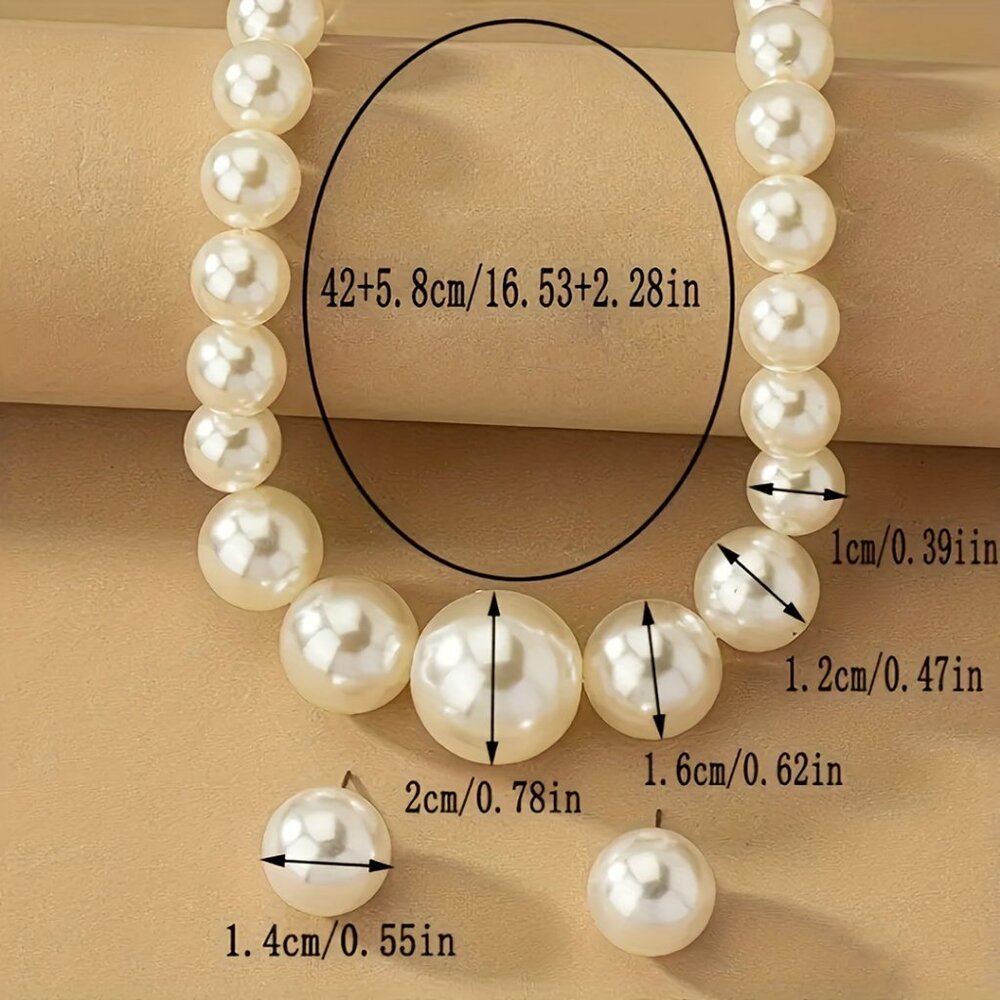 Elegant Creamy-white Acrylic Pearl Jewelry Set - Ni Earrings for Every Occasion - Picture 2 of 2